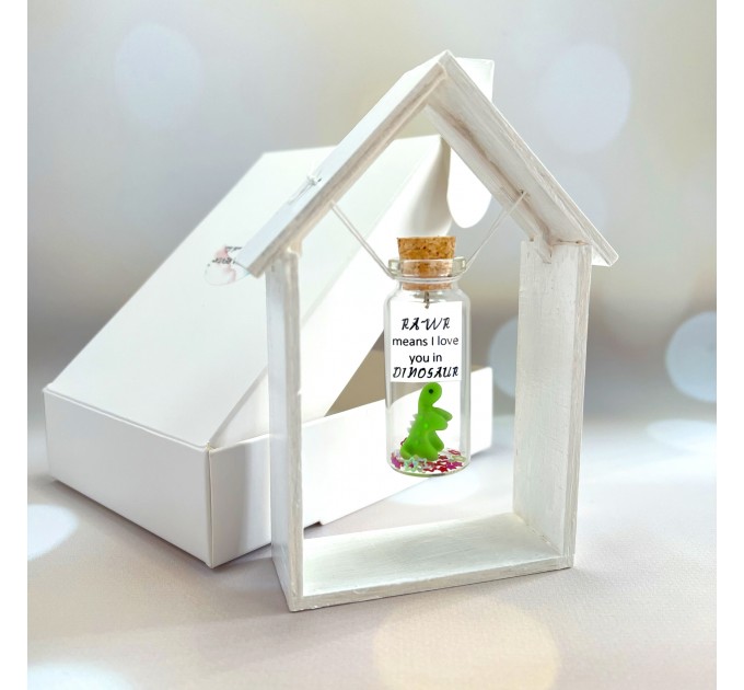 Funny Anniversary Gift For Girlfriend or Boyfriend, Tiny Miniature Dinosaur with message in a Bottle Personalized dating anniversary gift