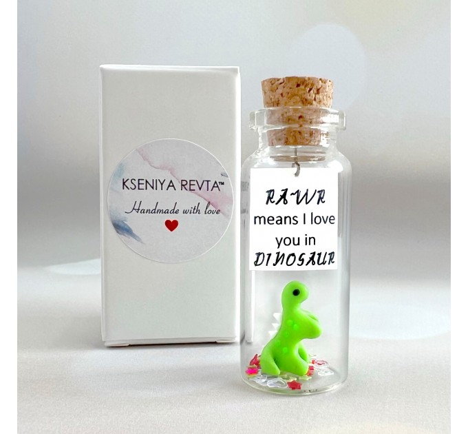 Funny Anniversary Gift For Girlfriend or Boyfriend, Tiny Miniature Dinosaur with message in a Bottle Personalized dating anniversary gift