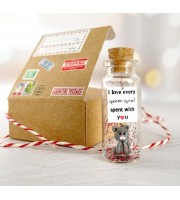 Cute Anniversary Photo Gift For Girlfriend | Custom Message in a Bottle with Miniature Grey Cat | Small gift for boyfriend