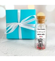 Cute Anniversary Photo Gift For Girlfriend | Custom Message in a Bottle with Miniature Grey Cat | Small gift for boyfriend