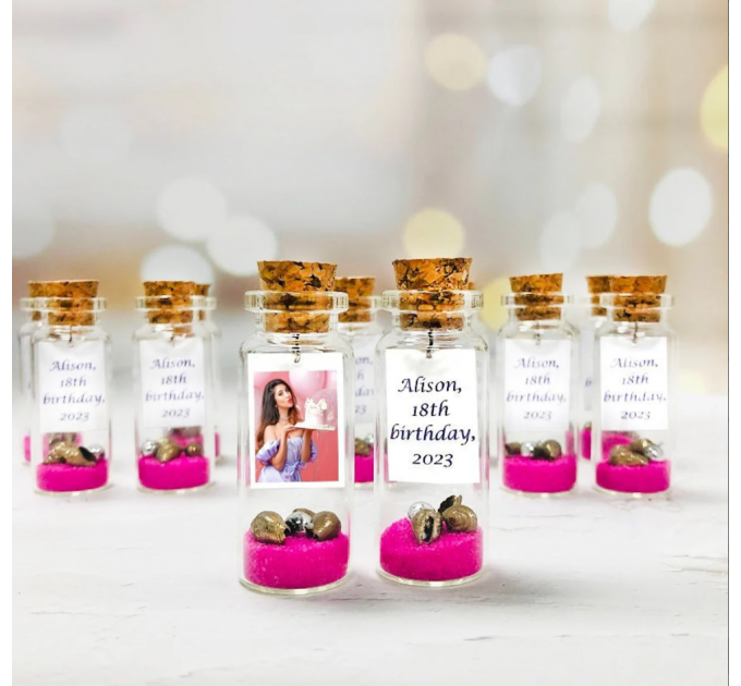 Sweet 16 favours with photo, Save the date birthday party favor, Mis quince favors message in a bottle, Quinceanera party keepsake for guest