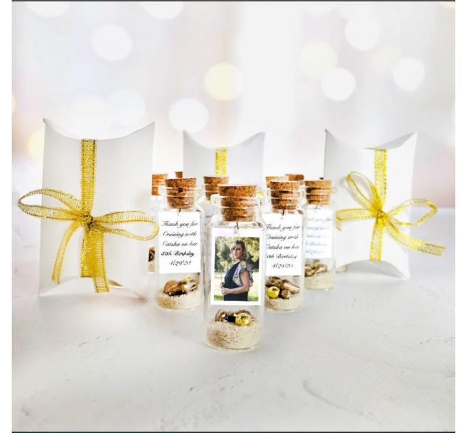 15th birthday favors with photo, Customized carnival favors, Message in bottle, Personalized keepsake for guests, Quinceañera favors in bulk