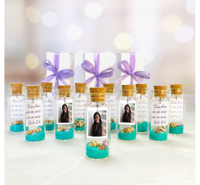 Personalized funeral favors with Photo, Loss of brother memorial gifts for guests, Celebration of life Grief favors in Bulk, Sand in Bottle