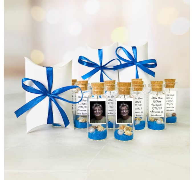 Personalized funeral favors with Photo, Loss of brother memorial gifts for guests, Celebration of life Grief favors in Bulk, Sand in Bottle