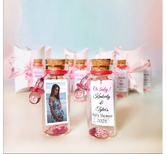 Baby Shower Favors for Guests, Personalized Baby Favors, A Baby is Brewing, Message in a bottle with photo, Girl Baby Shower