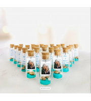 Set of 10 Wedding anniversary favors with photo, Lavender Wedding party favors, Message in a bottle favors for guests