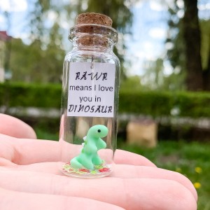 Dinosaur Gift RAWR I love you Message in a Bottle Cute Gift for Boyfriend or Girlfriend Miniature  Dinosaur Funny Present 