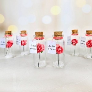 Quinceañera Favor with Message, Customized Favors for Guests, Personalized Guests Gifts, Miniature Rose in a Bottle, Sweet 16 Party keepsake
