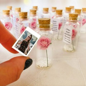 Personalized Quinceanera Favors Set of 10, Sweet 16 Birthday Party Favors for guests With Photo, Miss 15 Forever Rose & Message In A Bottle