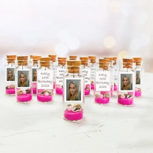 15th birthday favors with photo, Customized carnival favors, Message in bottle, Personalized keepsake for guests, Quinceañera favors in bulk